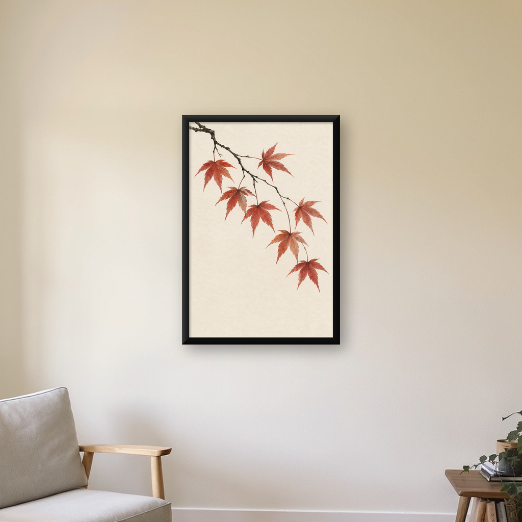 Japon Akçaağacı Dalı Poster – Minimalist Doğa Sanatı Baskı — Dikey baskı, çerçeveli hâliyle bir ev duvarında