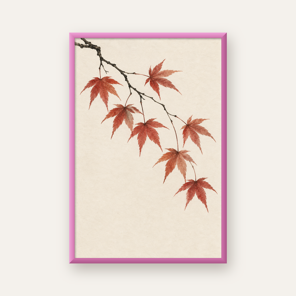 Japon Akçaağacı Dalı Poster – Minimalist Doğa Sanatı Baskı — pembe çerçeveli