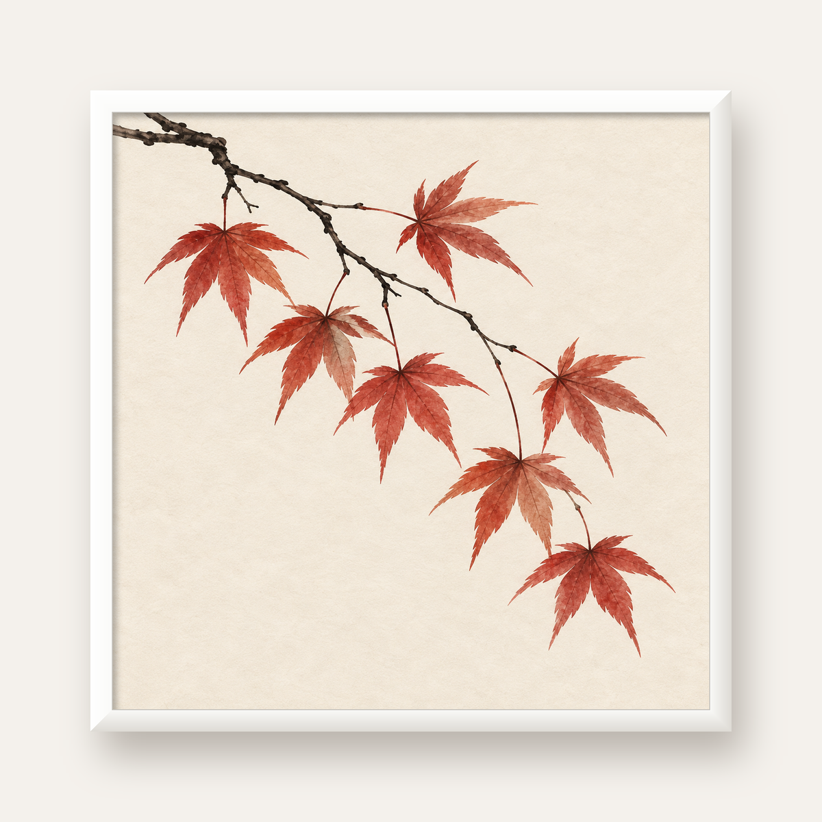 Japon Akçaağacı Dalı Poster – Minimalist Doğa Sanatı Baskı — beyaz çerçeveli kare poster