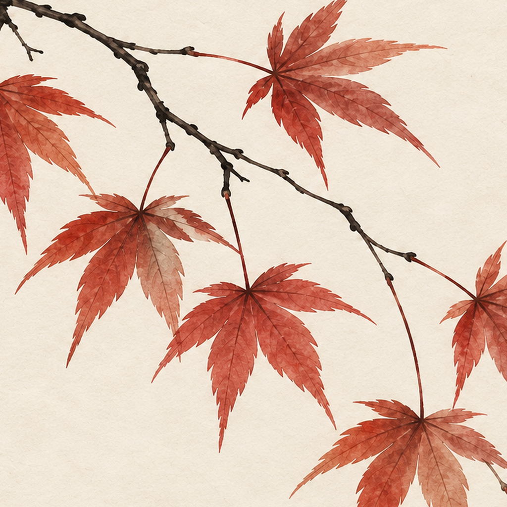 Japon Akçaağacı Dalı Poster – Minimalist Doğa Sanatı Baskı — baskının yakın çekimi, kâğıt dokusu ve renk detayı