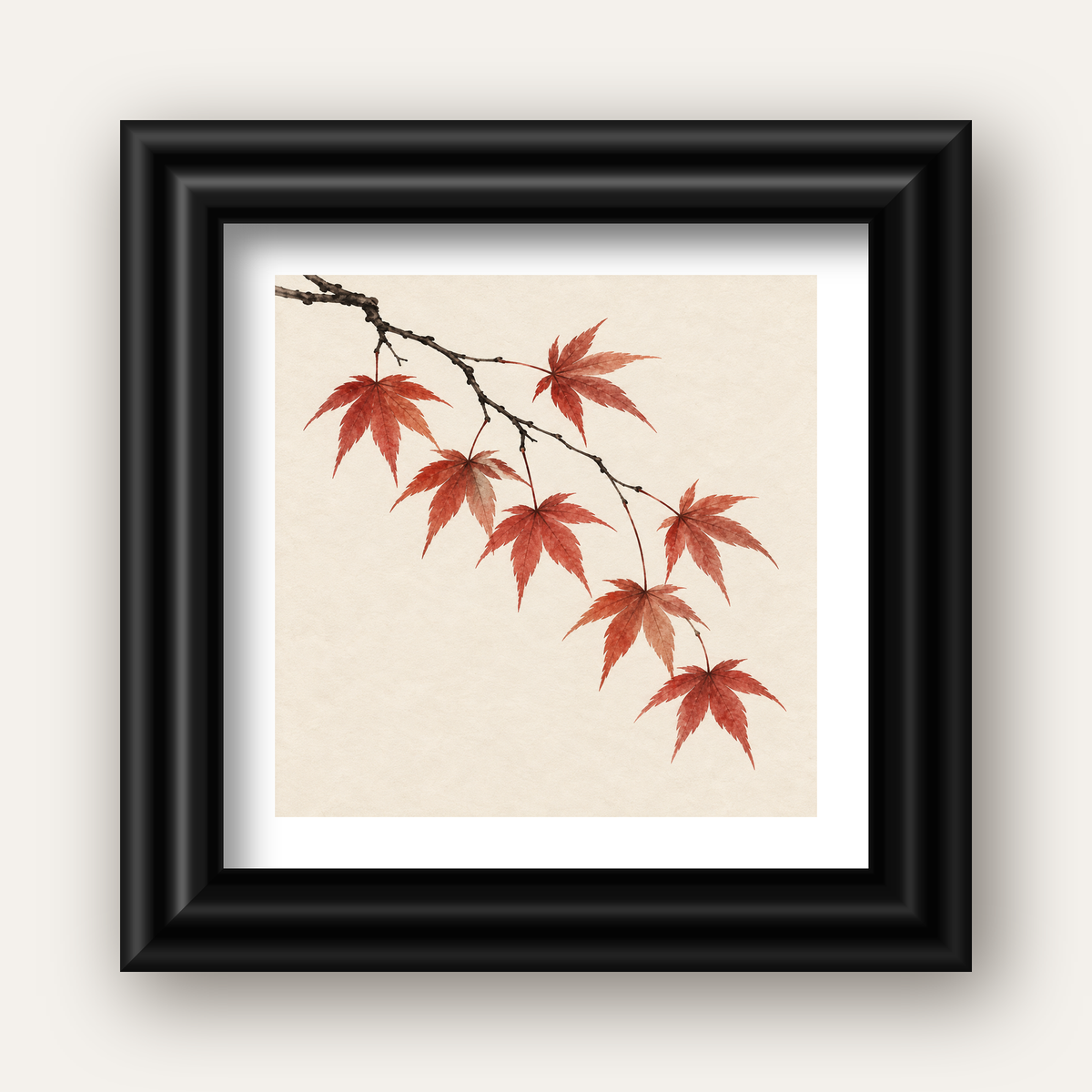 Japon Akçaağacı Dalı Poster – Minimalist Doğa Sanatı Baskı — siyah galeri çerçeveli paspartulu