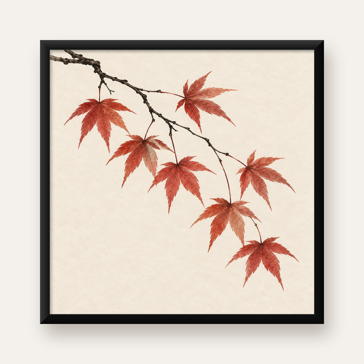 Japon Akçaağacı Dalı Poster – Minimalist Doğa Sanatı Baskı — Kare baskı, düz siyah çerçeveli duvar posteri