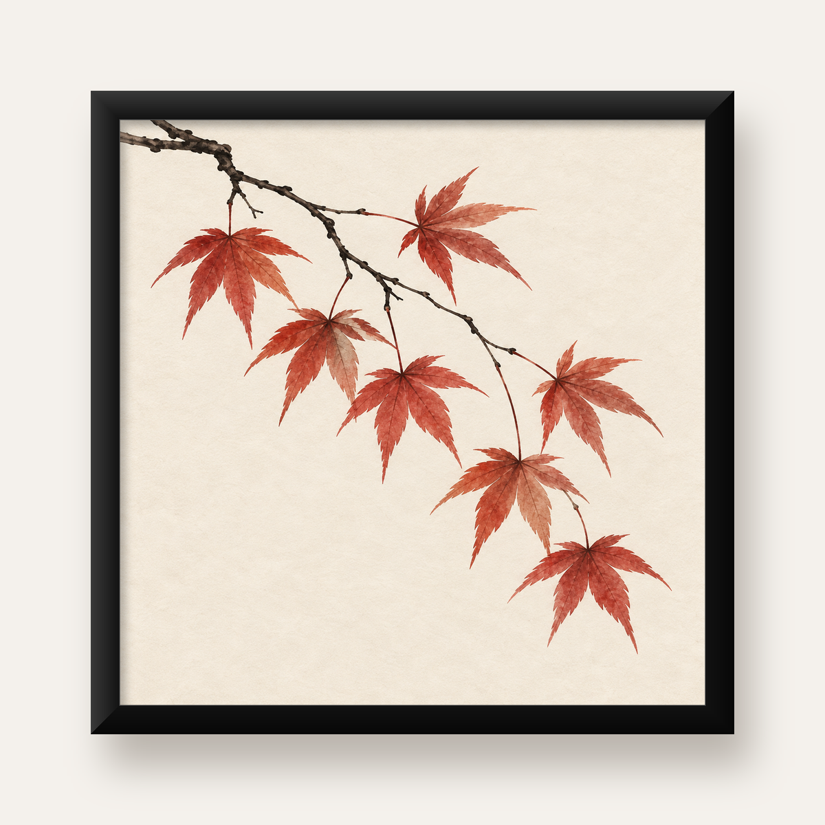 Japon Akçaağacı Dalı Poster – Minimalist Doğa Sanatı Baskı — Kare baskı, düz siyah çerçeveli duvar posteri