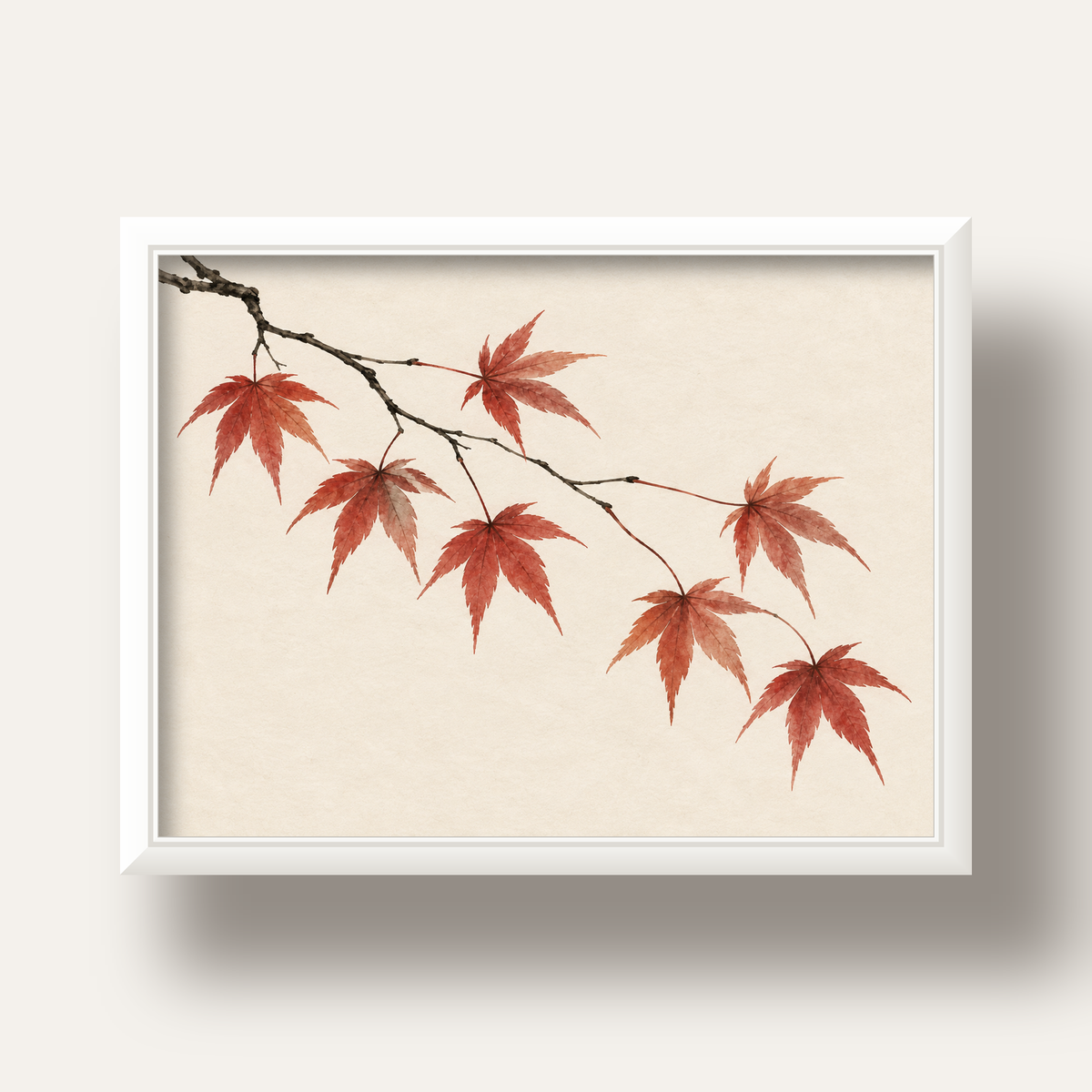 Japon Akçaağacı Dalı Poster – Minimalist Doğa Sanatı Baskı — beyaz derin çerçeveli