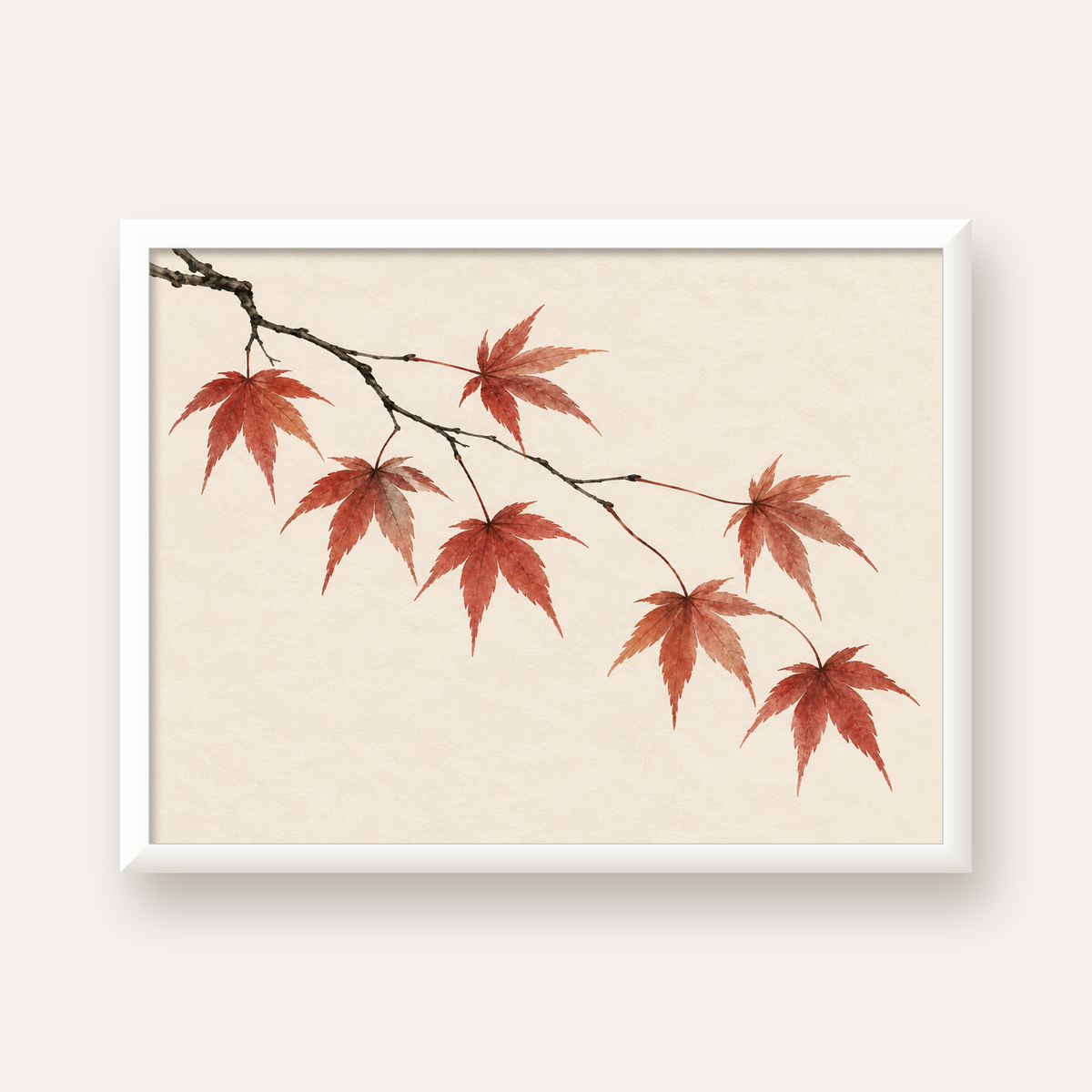 Japon Akçaağacı Dalı Poster – Minimalist Doğa Sanatı Baskı — beyaz çerçeveli yatay poster