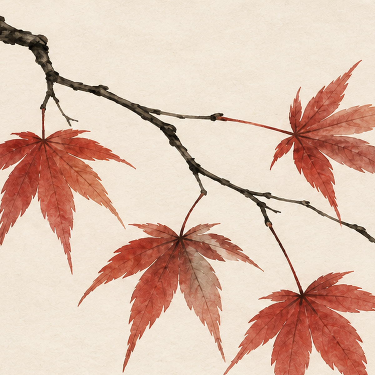 Japon Akçaağacı Dalı Poster – Minimalist Doğa Sanatı Baskı — baskının yakın çekimi, kâğıt dokusu ve renk detayı