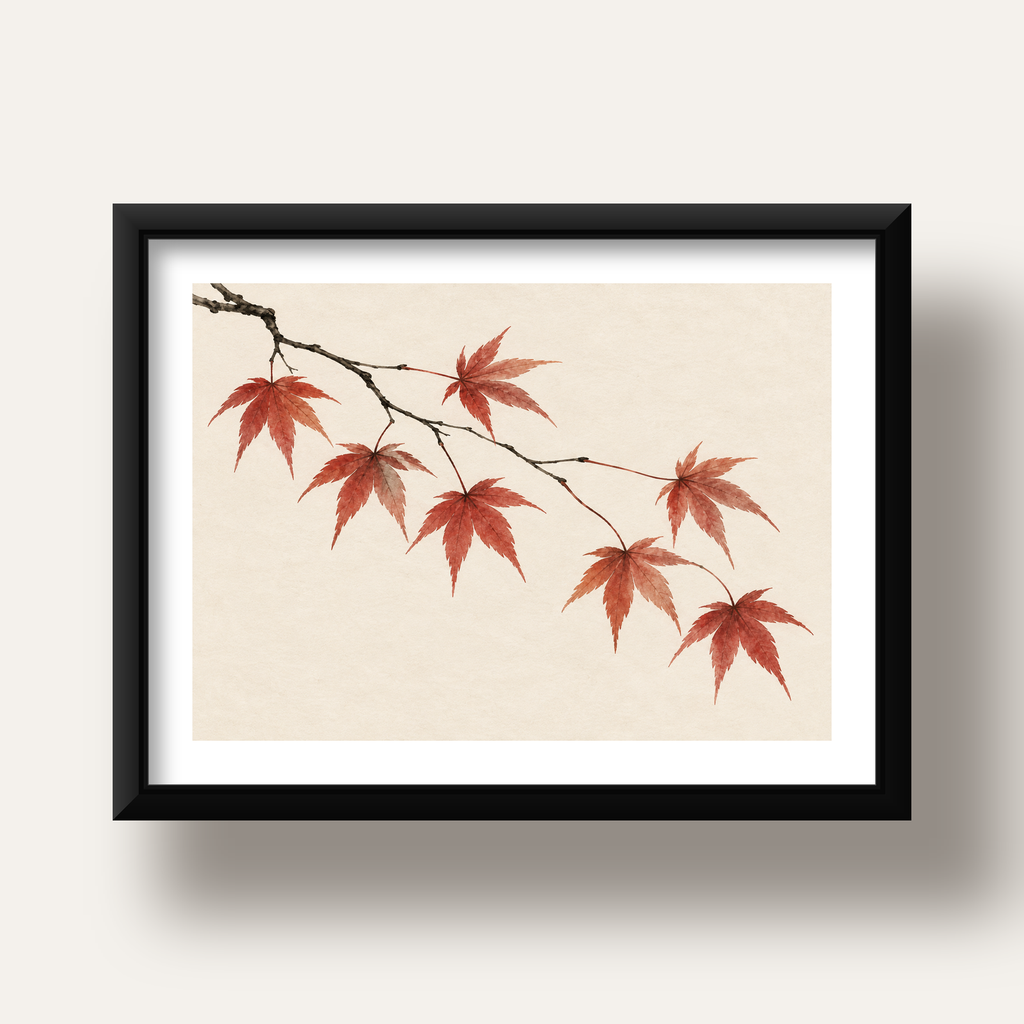 Japon Akçaağacı Dalı Poster – Minimalist Doğa Sanatı Baskı — siyah derin çerçeveli paspartulu