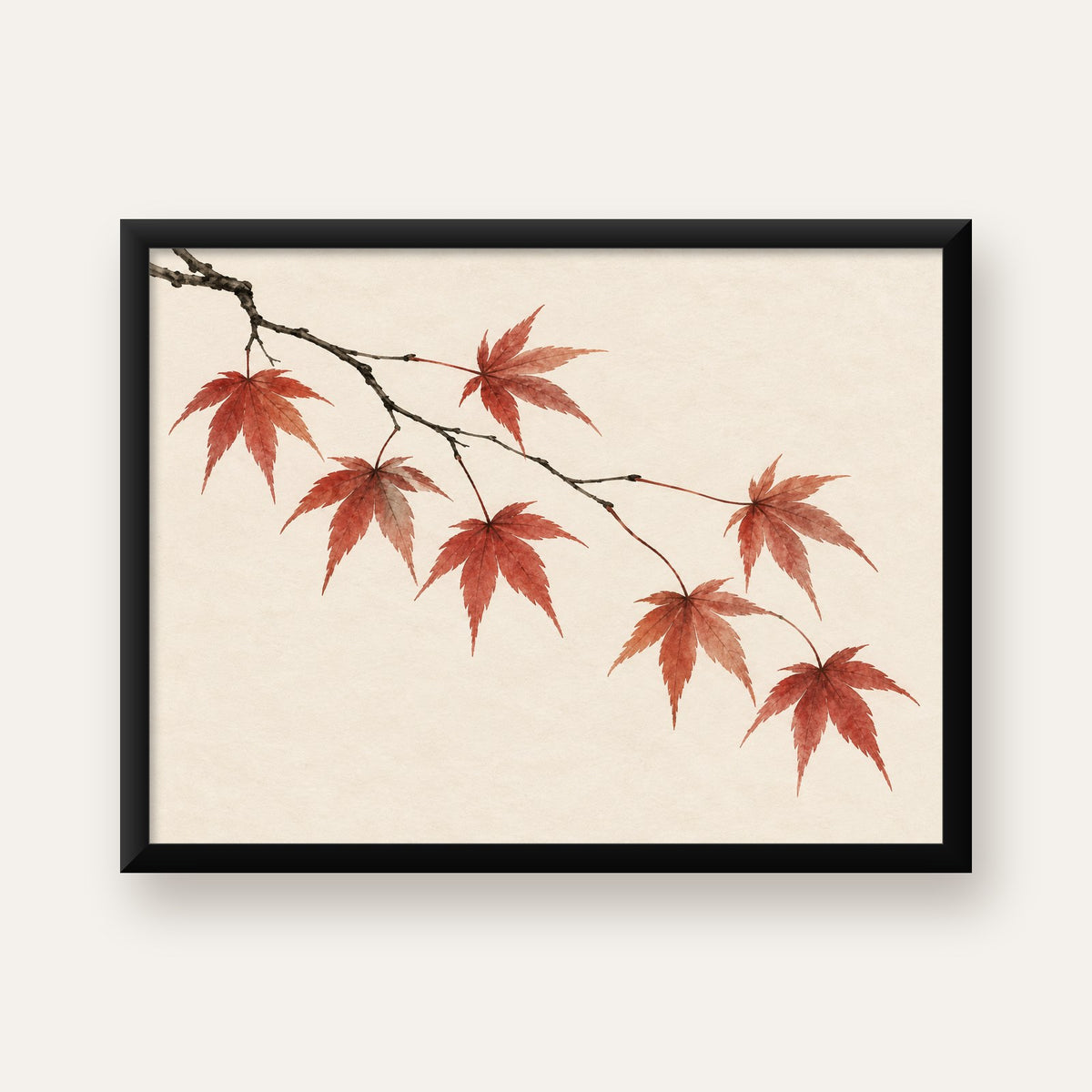 Japon Akçaağacı Dalı Poster – Minimalist Doğa Sanatı Baskı — Yatay baskı, düz siyah çerçeveli duvar posteri