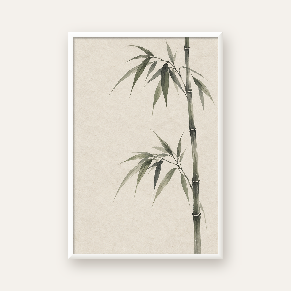 Minimalist Bambu Bitki Posteri – Suluboya Doğal Duvar Dekoru — beyaz çerçeveli dikey poster