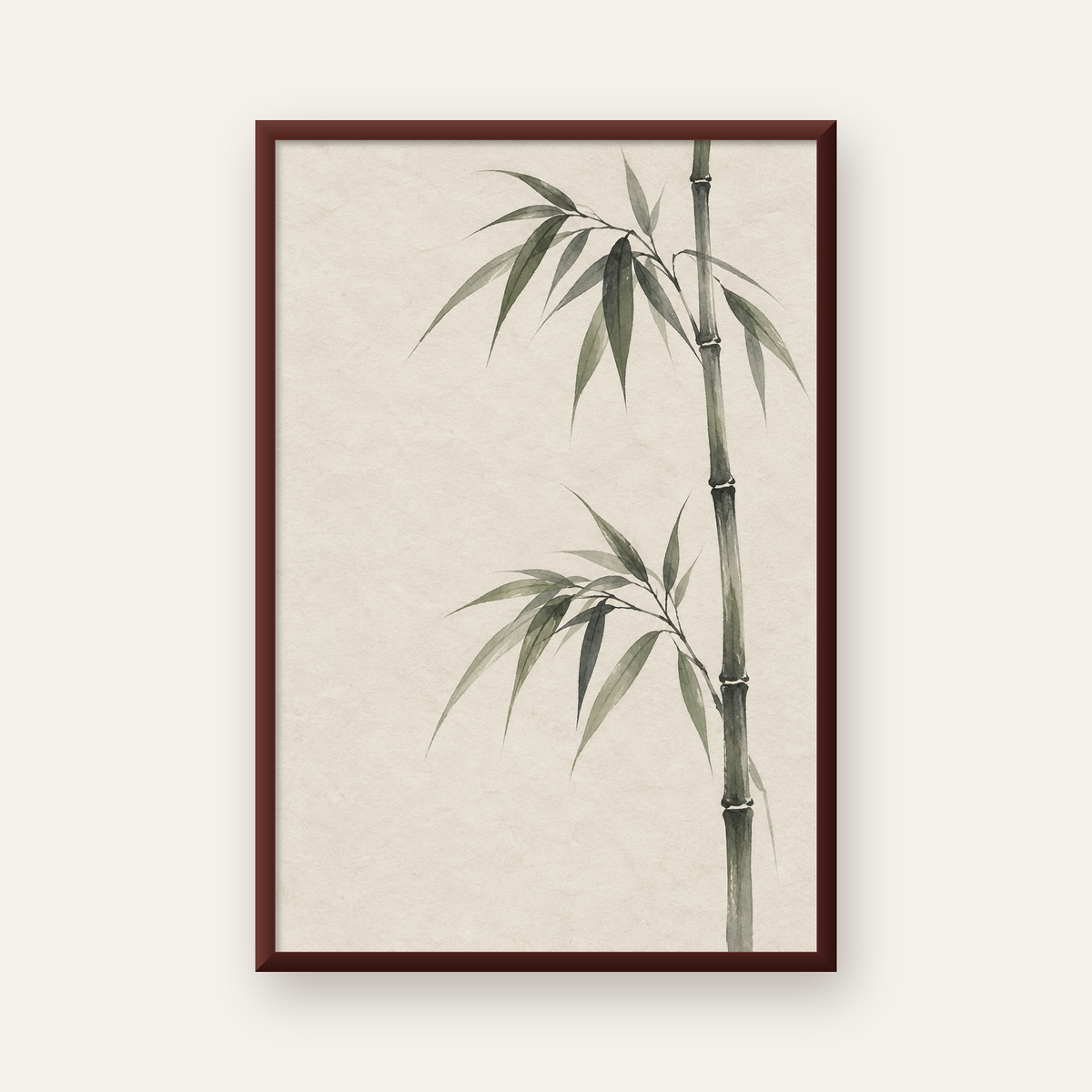 Minimalist Bambu Bitki Posteri – Suluboya Doğal Duvar Dekoru — ceviz çerçeveli