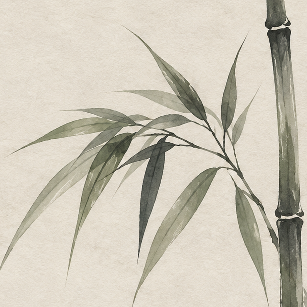 Minimalist Bambu Bitki Posteri – Suluboya Doğal Duvar Dekoru — baskının yakın çekimi, kâğıt dokusu ve renk detayı
