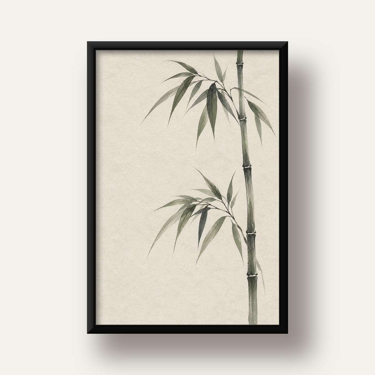 Minimalist Bambu Bitki Posteri – Suluboya Doğal Duvar Dekoru — siyah derin çerçeveli