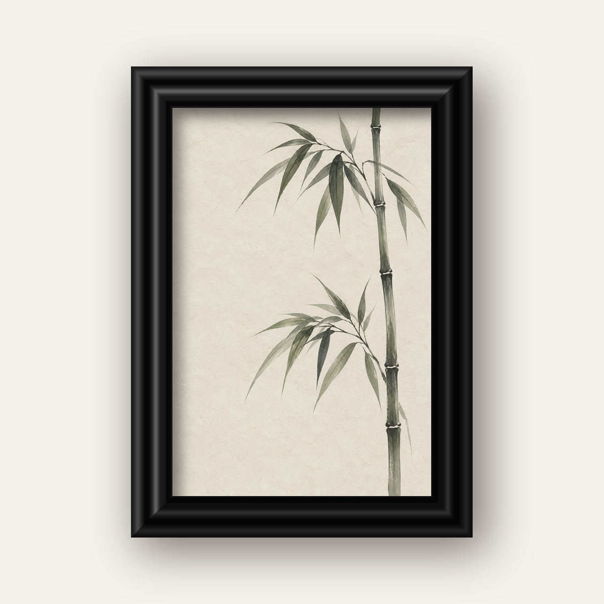 Minimalist Bambu Bitki Posteri – Suluboya Doğal Duvar Dekoru — siyah galeri çerçeveli