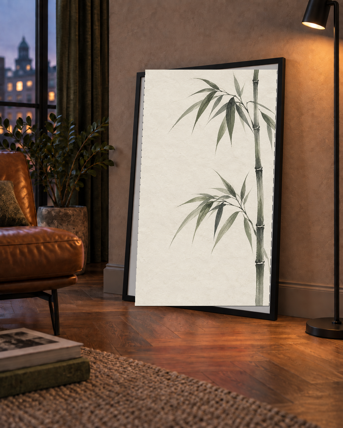 Minimalist Bambu Bitki Posteri – Suluboya Doğal Duvar Dekoru