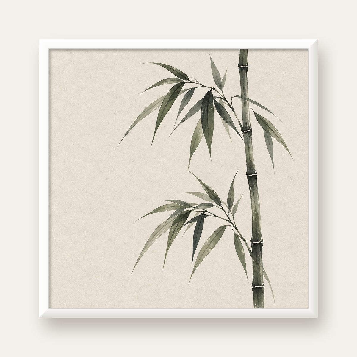 Minimalist Bambu Bitki Posteri – Suluboya Doğal Duvar Dekoru — beyaz çerçeveli kare poster