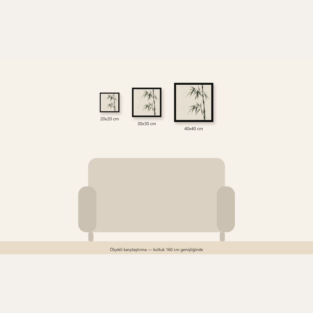 Minimalist Bambu Bitki Posteri – Suluboya Doğal Duvar Dekoru — Kare ölçülerinin karşılaştırması