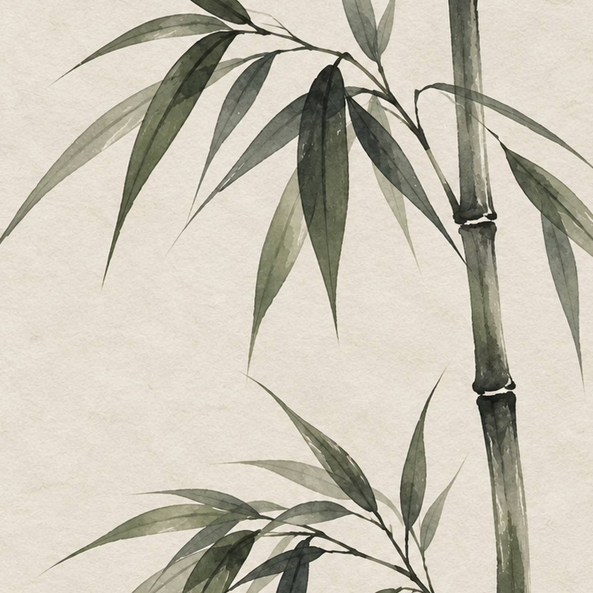 Minimalist Bambu Bitki Posteri – Suluboya Doğal Duvar Dekoru — baskının yakın çekimi, kâğıt dokusu ve renk detayı