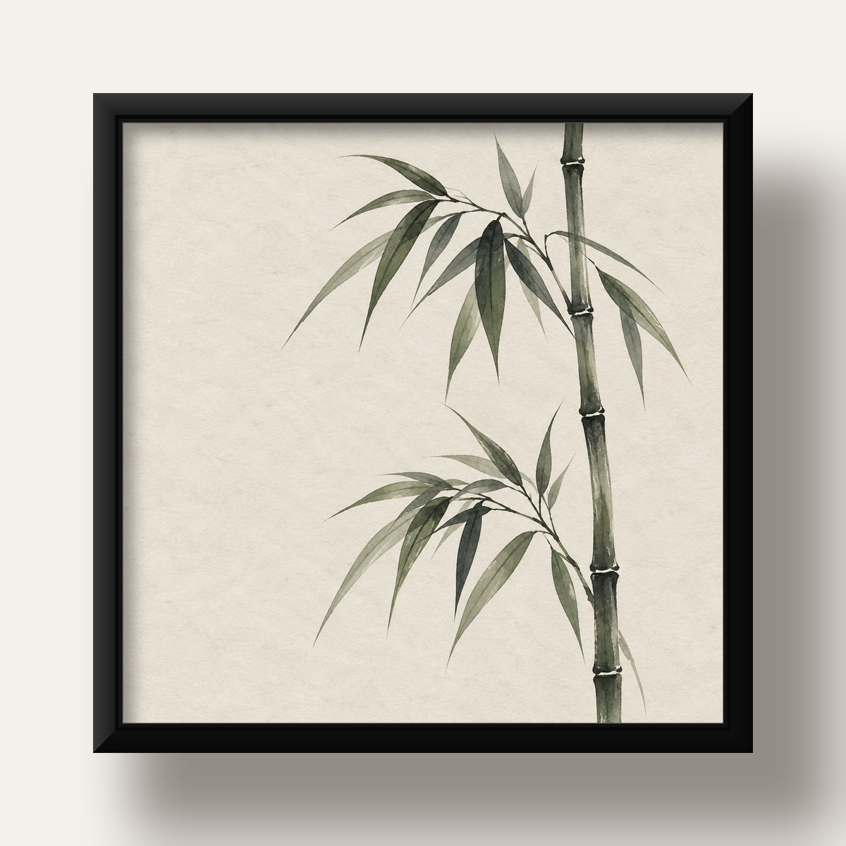 Minimalist Bambu Bitki Posteri – Suluboya Doğal Duvar Dekoru — siyah derin çerçeveli