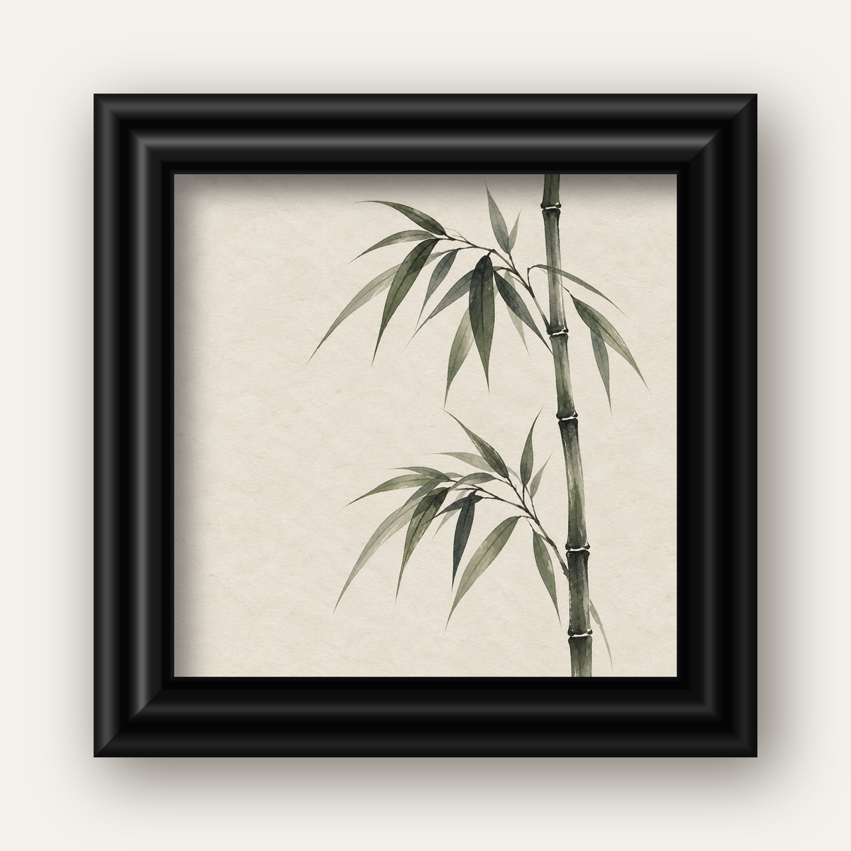 Minimalist Bambu Bitki Posteri – Suluboya Doğal Duvar Dekoru — siyah galeri çerçeveli