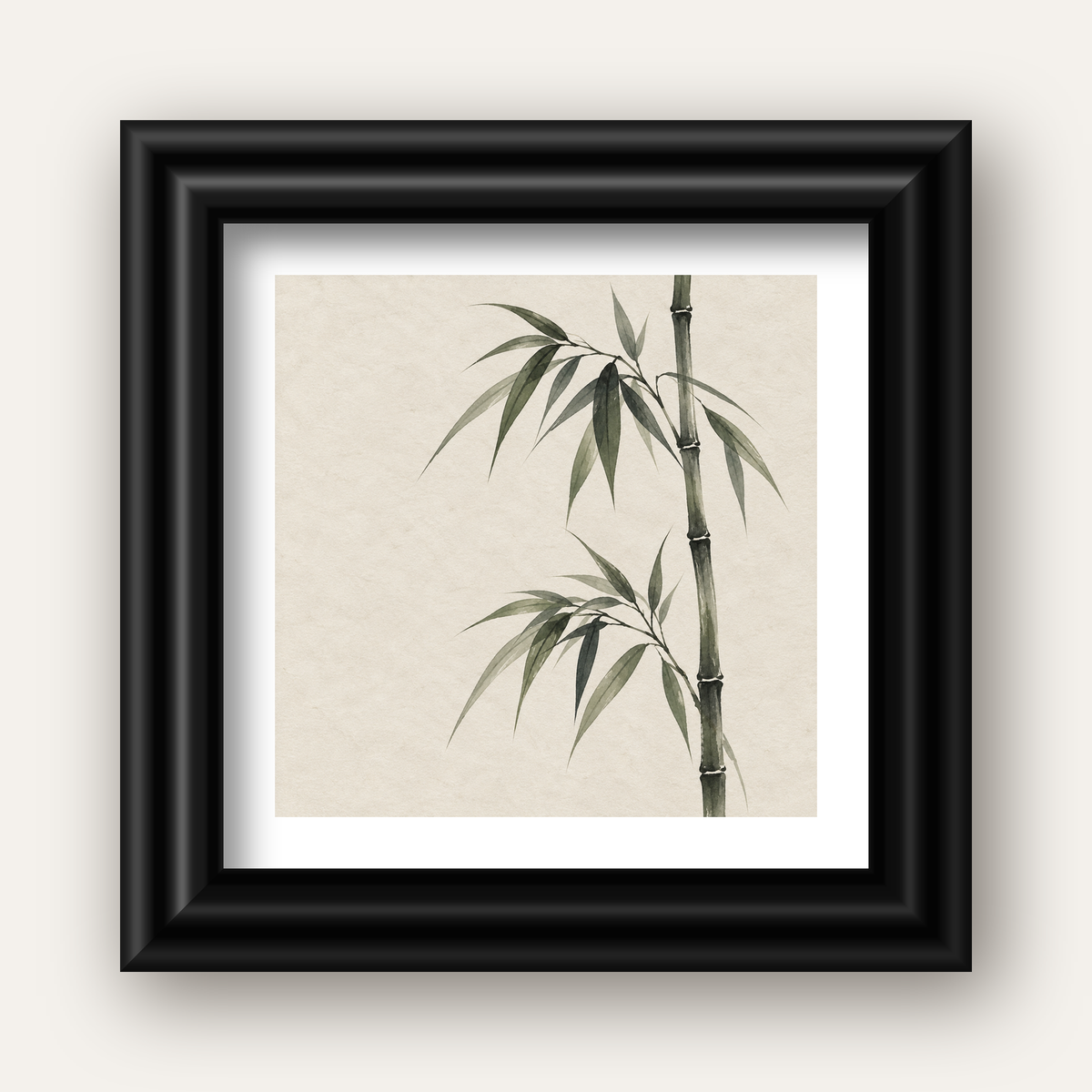 Minimalist Bambu Bitki Posteri – Suluboya Doğal Duvar Dekoru — siyah galeri çerçeveli paspartulu