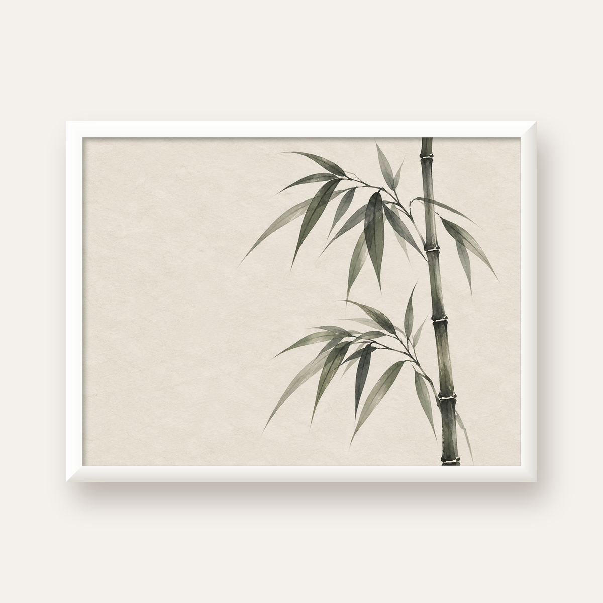 Minimalist Bambu Bitki Posteri – Suluboya Doğal Duvar Dekoru — beyaz çerçeveli yatay poster