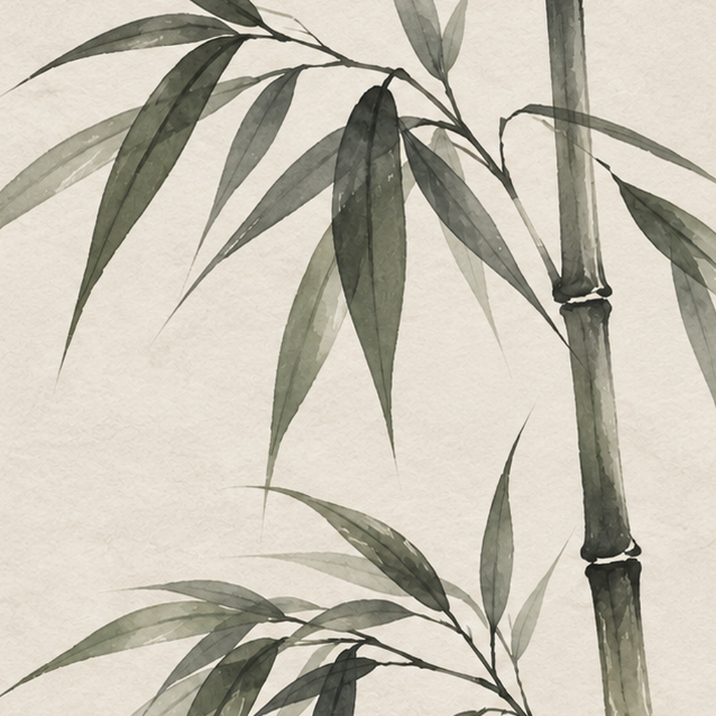 Minimalist Bambu Bitki Posteri – Suluboya Doğal Duvar Dekoru — baskının yakın çekimi, kâğıt dokusu ve renk detayı