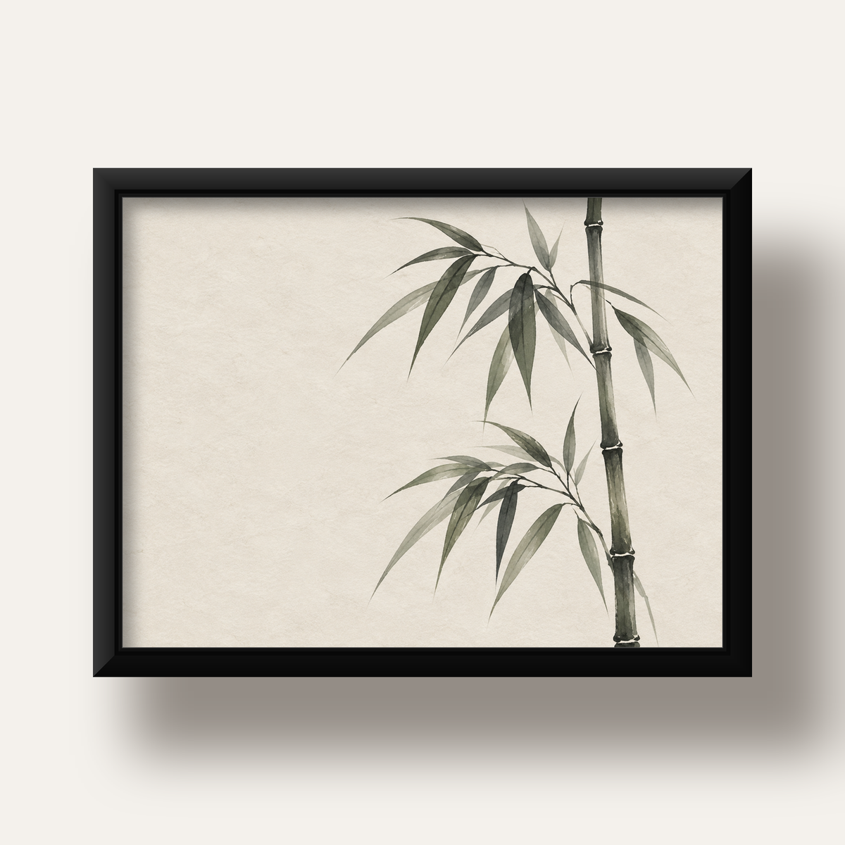 Minimalist Bambu Bitki Posteri – Suluboya Doğal Duvar Dekoru — siyah derin çerçeveli