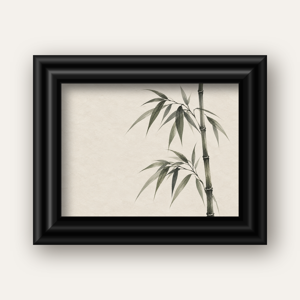 Minimalist Bambu Bitki Posteri – Suluboya Doğal Duvar Dekoru — siyah galeri çerçeveli
