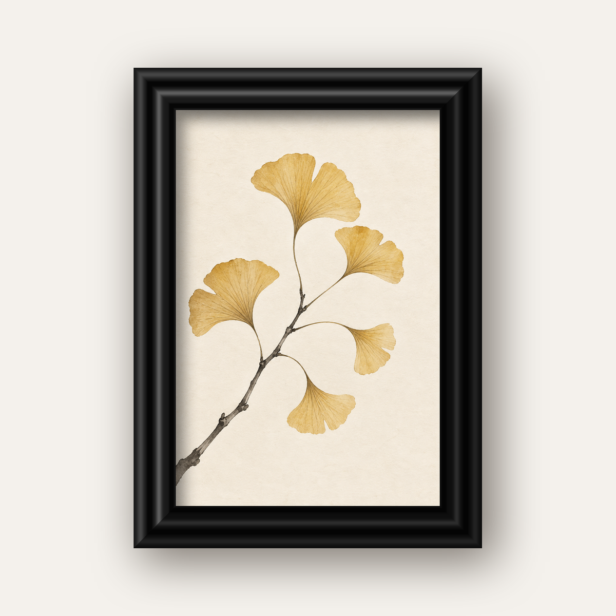 Ginkgo Yaprağı Akvarel Poster – Minimal & Zarif Duvar Sanatı — siyah galeri çerçeveli