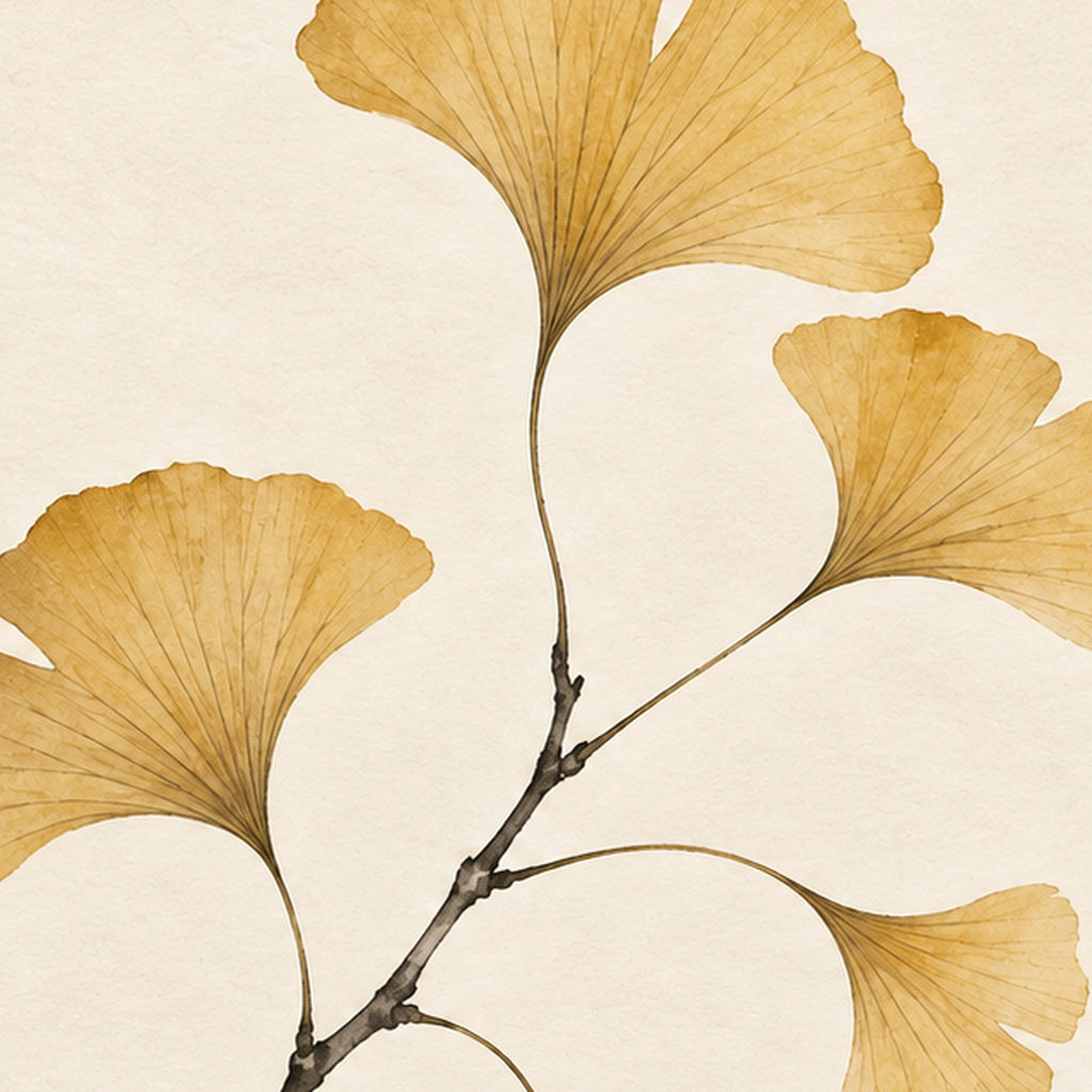 Ginkgo Yaprağı Akvarel Poster – Minimal & Zarif Duvar Sanatı — baskının yakın çekimi, kâğıt dokusu ve renk detayı
