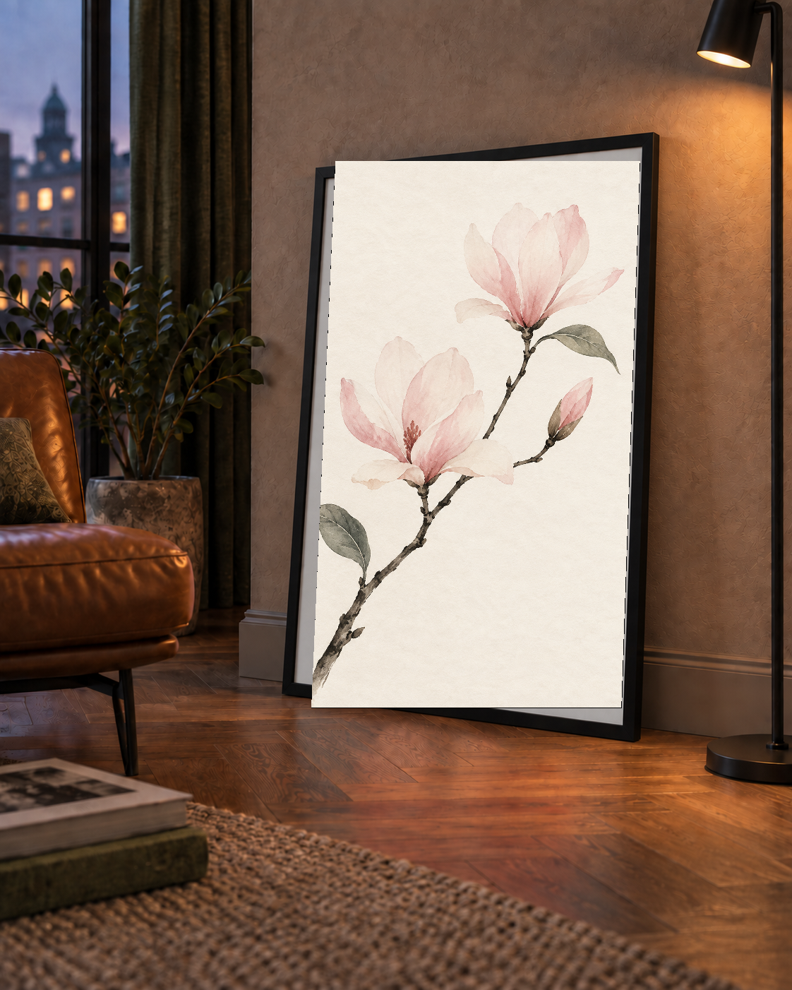 Suluboya Pembe Manolya Dalı Poster – Zarif Çiçek Sanatı
