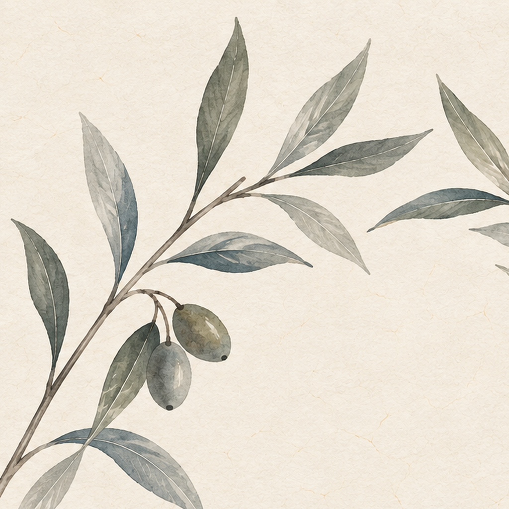 Suluboya Zeytin Dalı Minimal Poster – Doğal Sade Sanat Baskısı — baskının yakın çekimi, kâğıt dokusu ve renk detayı