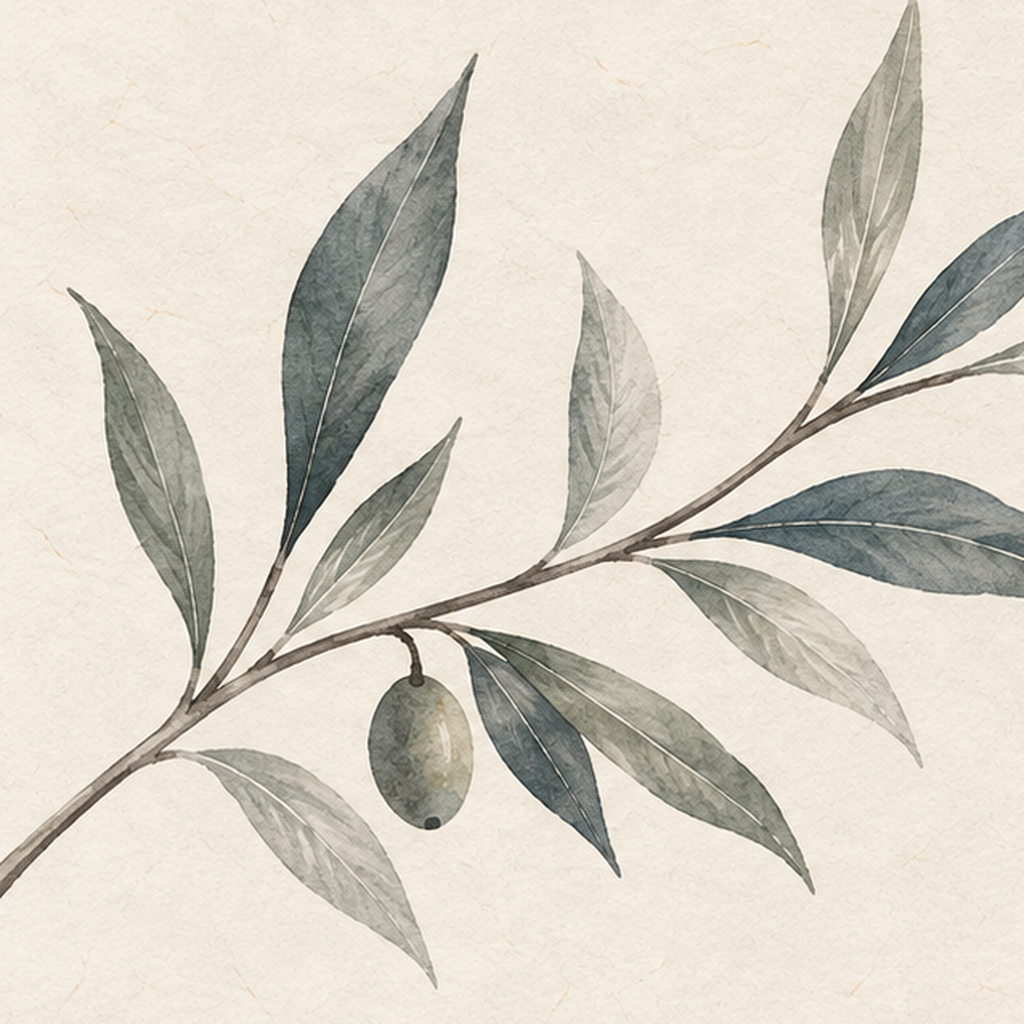 Suluboya Zeytin Dalı Minimal Poster – Doğal Sade Sanat Baskısı — baskının yakın çekimi, kâğıt dokusu ve renk detayı