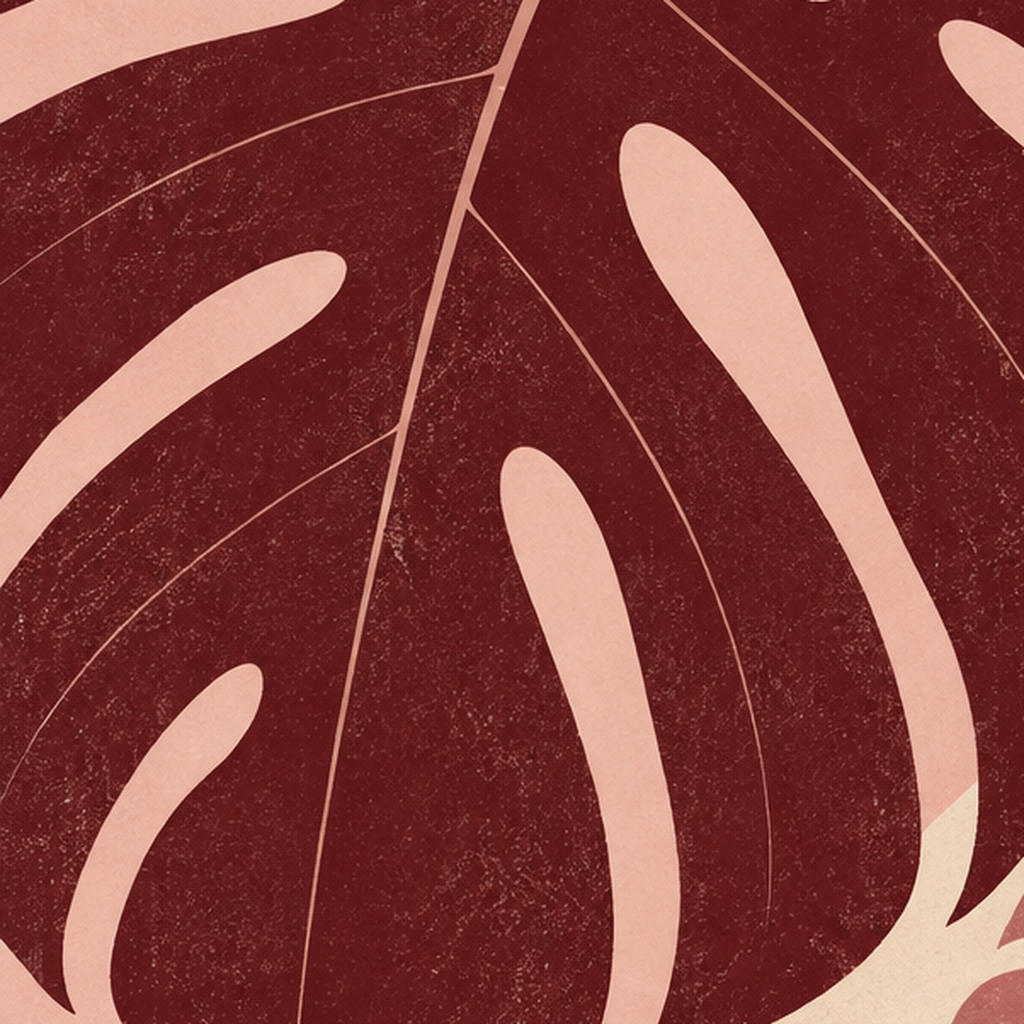 Minimalist Monstera Yaprakları Dijital Sanat Poster — baskının yakın çekimi, kâğıt dokusu ve renk detayı