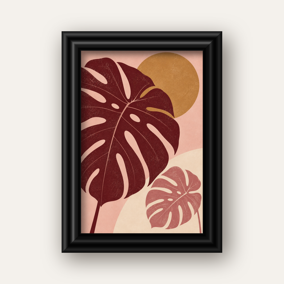 Minimalist Monstera Yaprakları Dijital Sanat Poster — siyah galeri çerçeveli