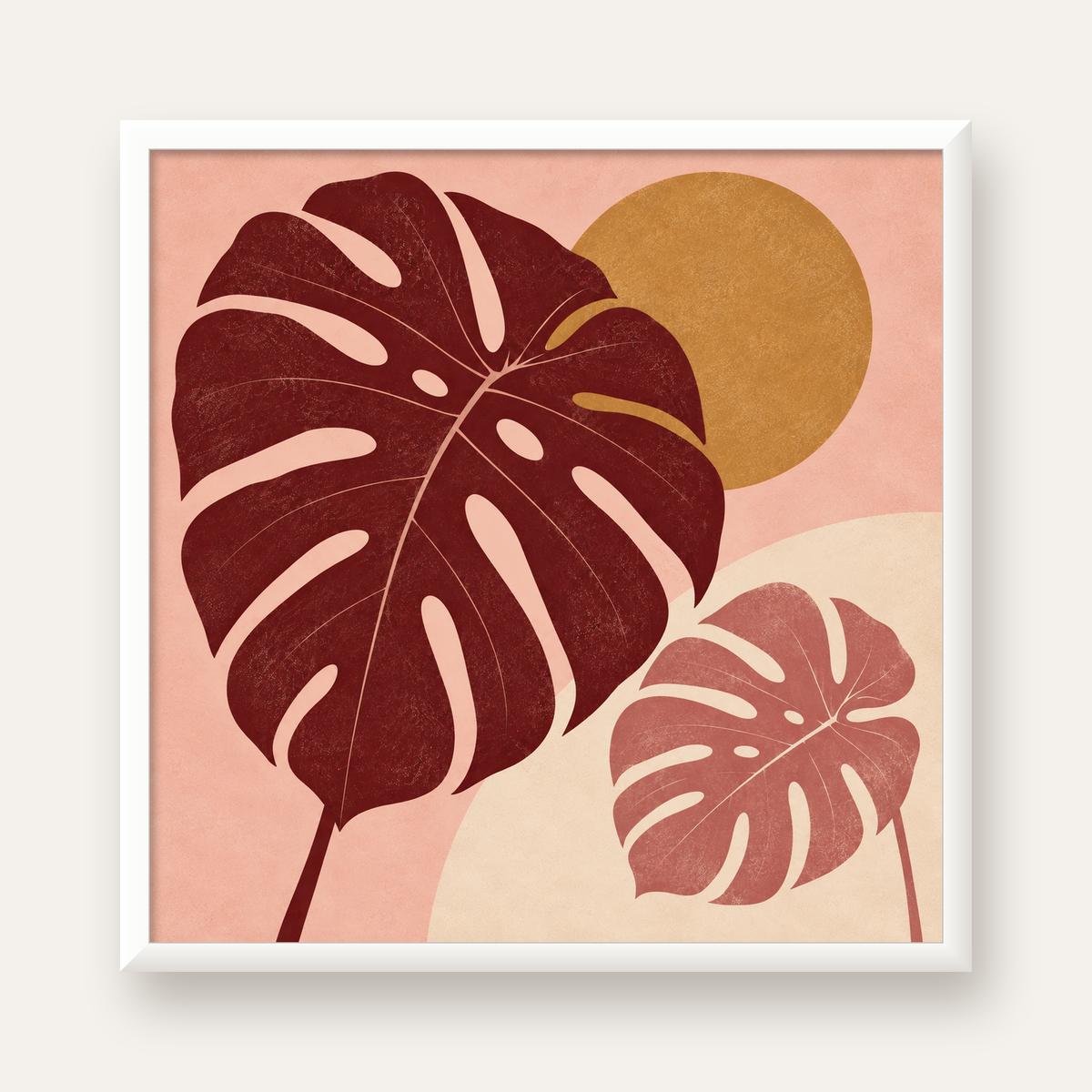Minimalist Monstera Yaprakları Dijital Sanat Poster — beyaz çerçeveli kare poster