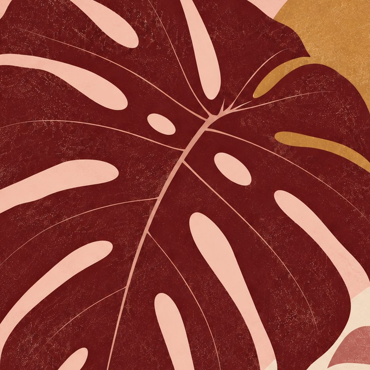 Minimalist Monstera Yaprakları Dijital Sanat Poster — baskının yakın çekimi, kâğıt dokusu ve renk detayı