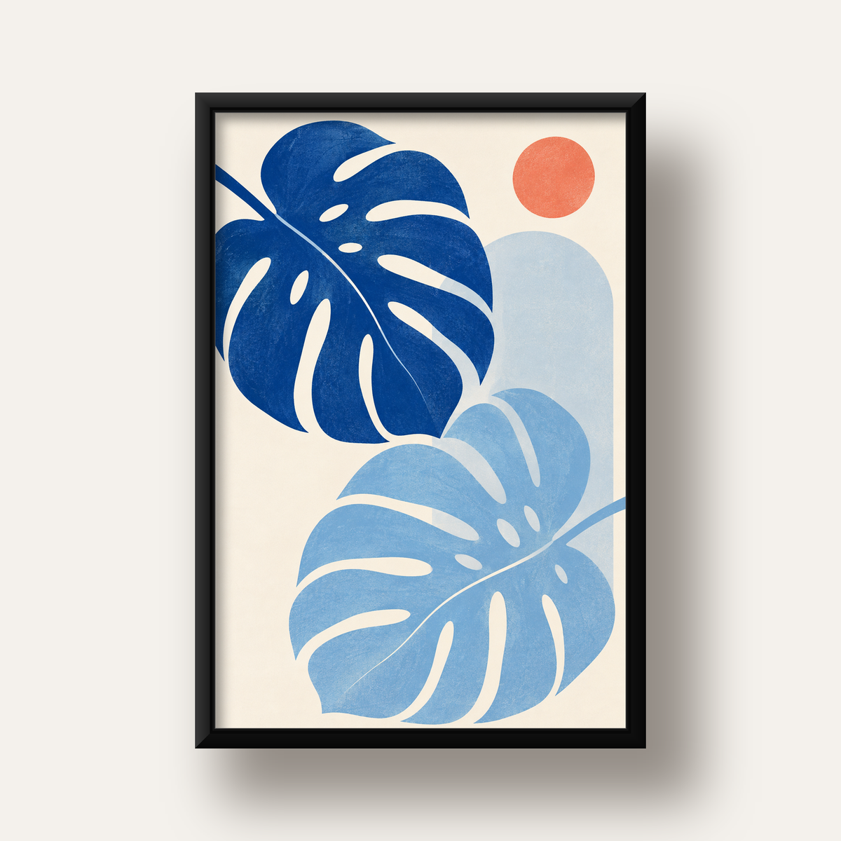 Soyut Yaprak ve Güneş Minimalist Poster – Modern Dijital Baskı — siyah derin çerçeveli