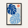 Soyut Yaprak ve Güneş Minimalist Poster – Modern Dijital Baskı — Dikey baskı, düz siyah çerçeveli duvar posteri