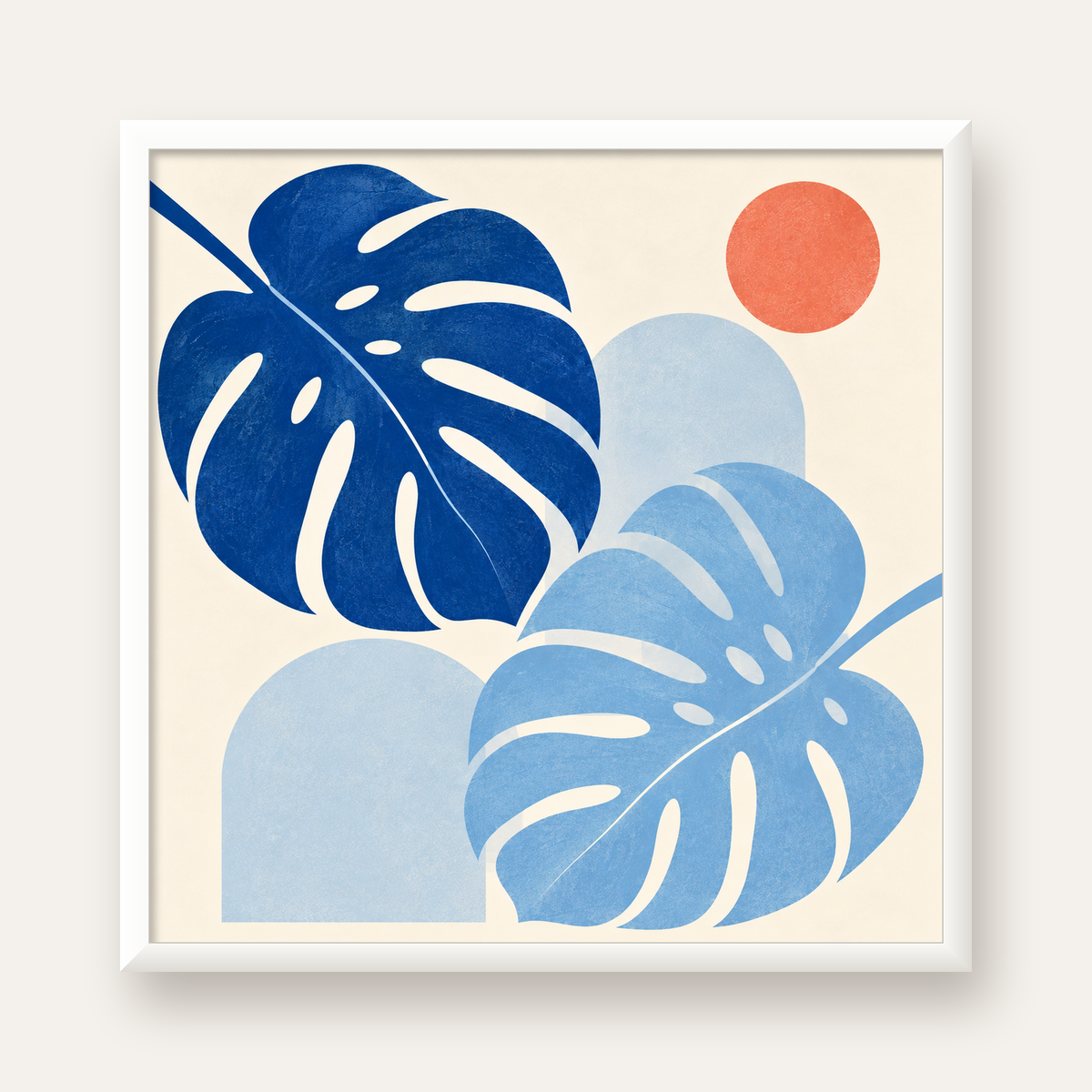 Soyut Yaprak ve Güneş Minimalist Poster – Modern Dijital Baskı — beyaz çerçeveli kare poster