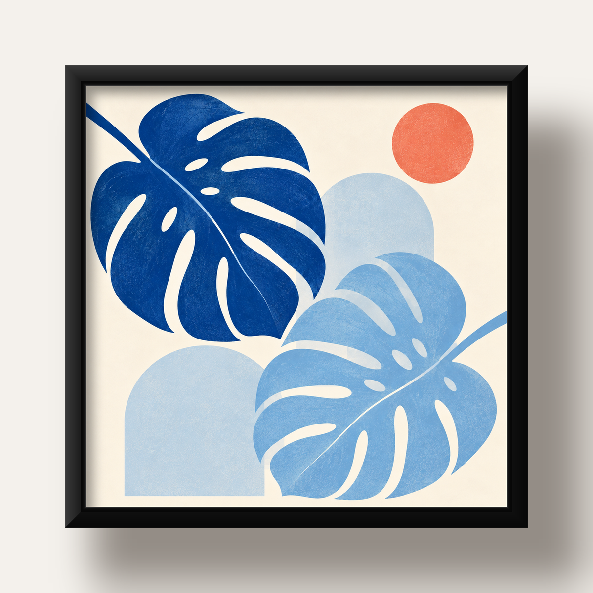 Soyut Yaprak ve Güneş Minimalist Poster – Modern Dijital Baskı — siyah derin çerçeveli