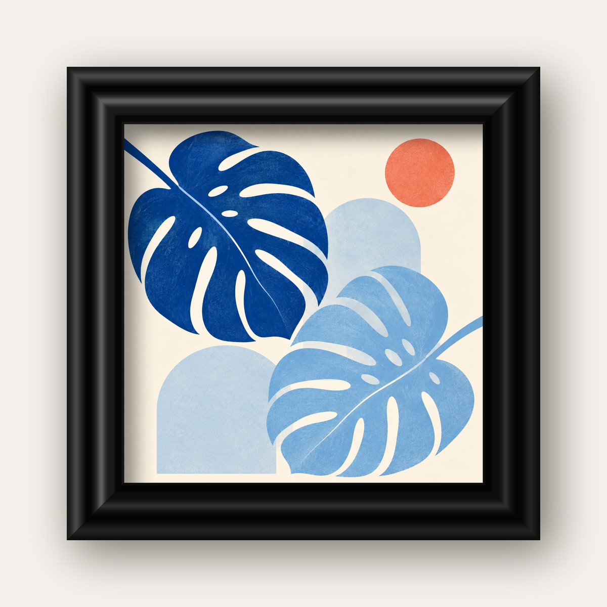 Soyut Yaprak ve Güneş Minimalist Poster – Modern Dijital Baskı — siyah galeri çerçeveli