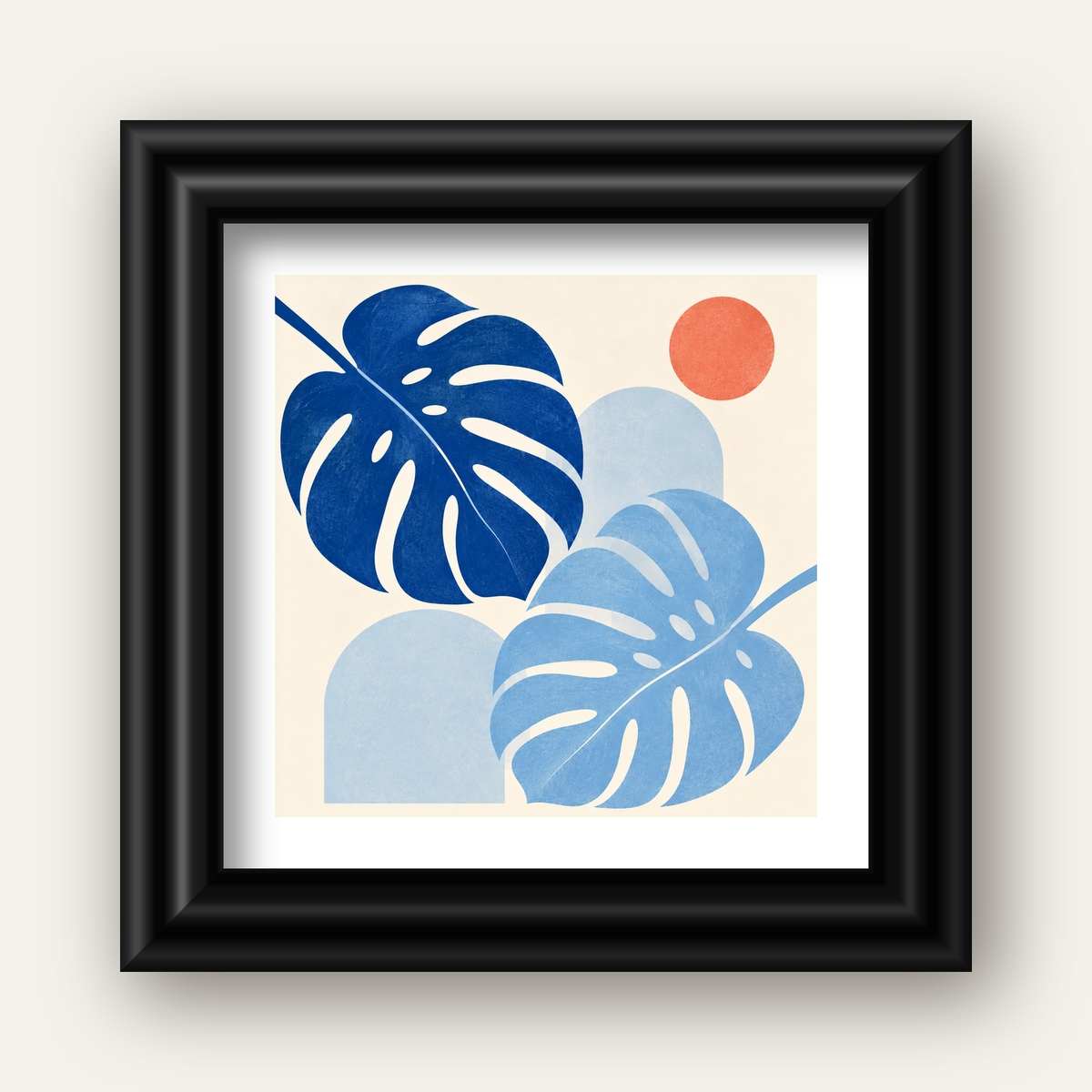 Soyut Yaprak ve Güneş Minimalist Poster – Modern Dijital Baskı — siyah galeri çerçeveli paspartulu