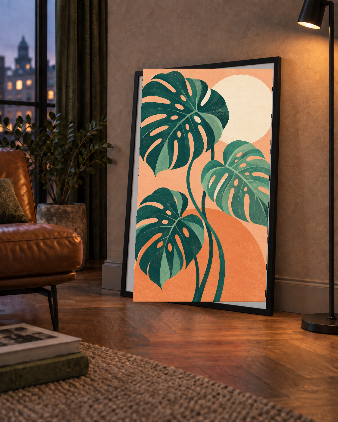 Monstera Yaprakları Minimal Dijital Poster – Modern Bitki Sanatı