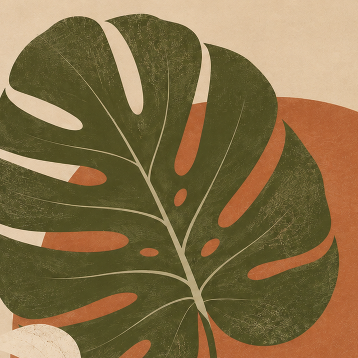 Minimalist Monstera Yaprakları Poster – Modern Duvar Dekoru — baskının yakın çekimi, kâğıt dokusu ve renk detayı
