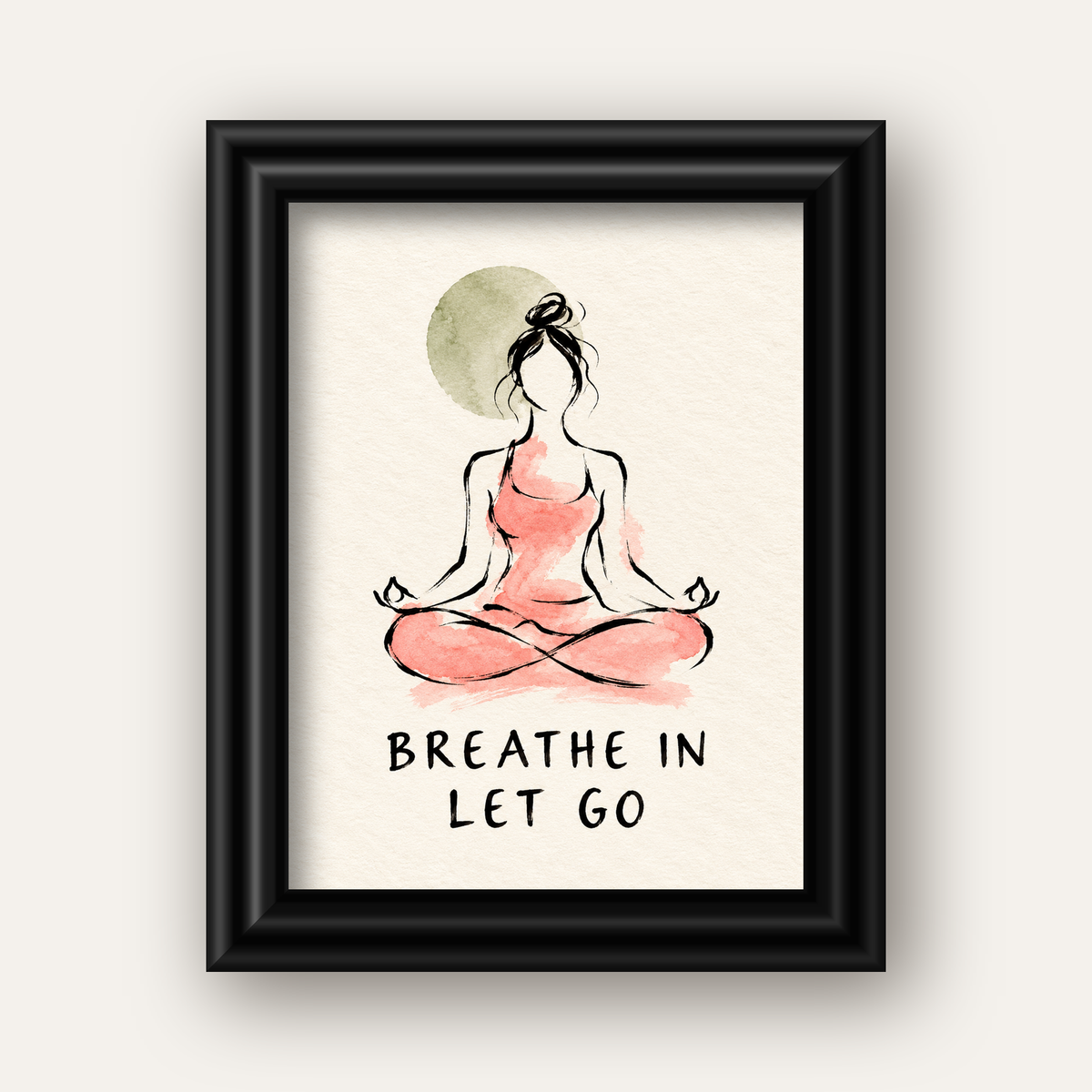 Breathe In Let Go Meditasyon Yapan Kadın Poster — siyah galeri çerçeveli