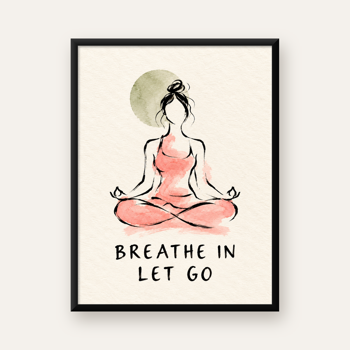 Yoga ve Meditasyon İllüstrasyonlu Motive Edici Poster — Dikey baskı, düz siyah çerçeveli duvar posteri