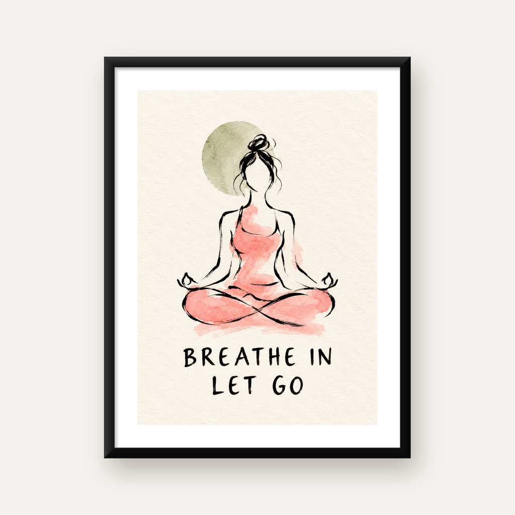 Yoga ve Meditasyon İllüstrasyonlu Motive Edici Poster — Dikey baskı, beyaz kenar boşluklu