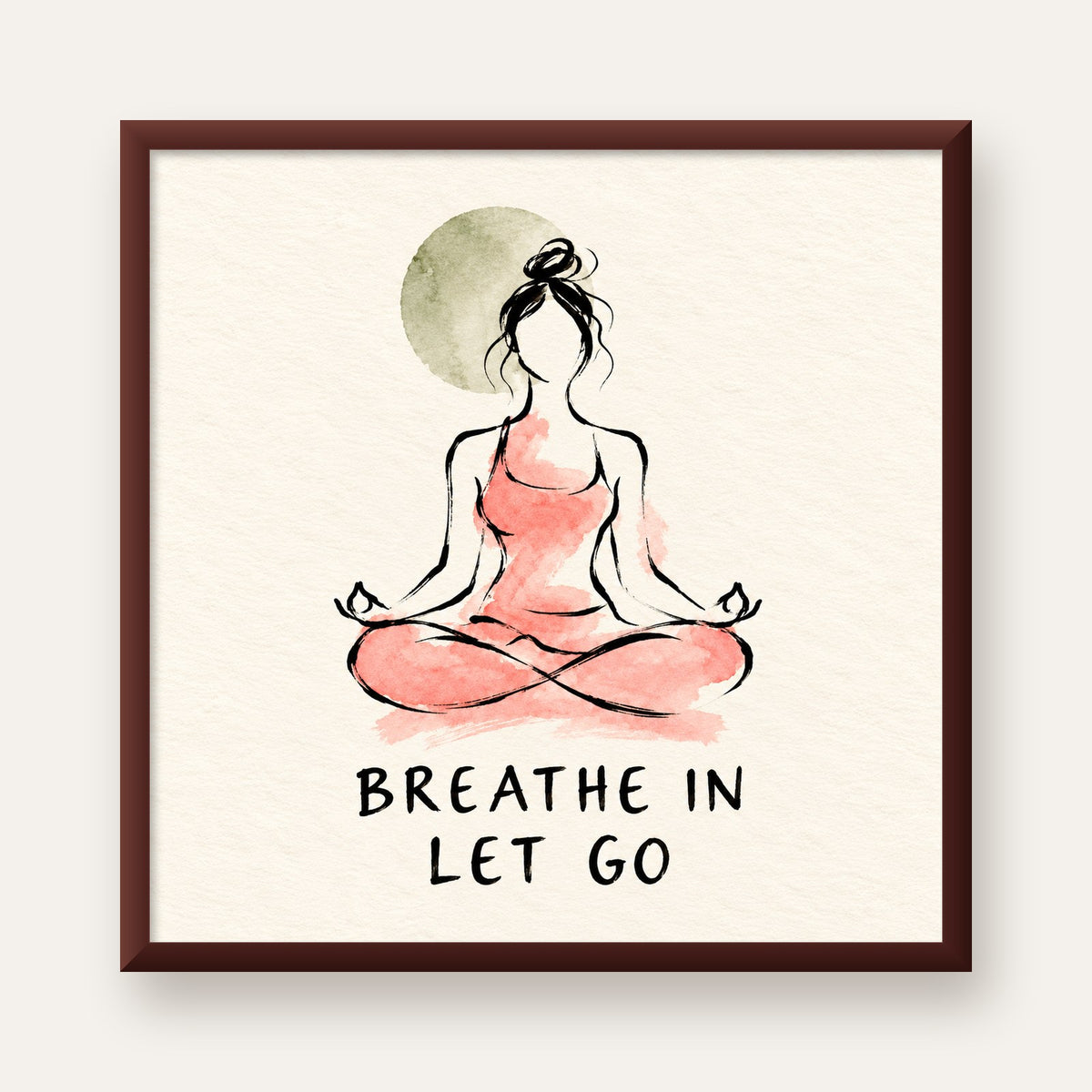 Breathe In Let Go Meditasyon Yapan Kadın Poster — ceviz çerçeveli