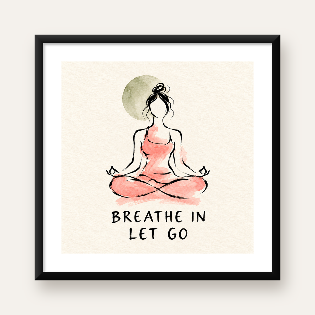 Yoga ve Meditasyon İllüstrasyonlu Motive Edici Poster — Kare baskı, beyaz kenar boşluklu